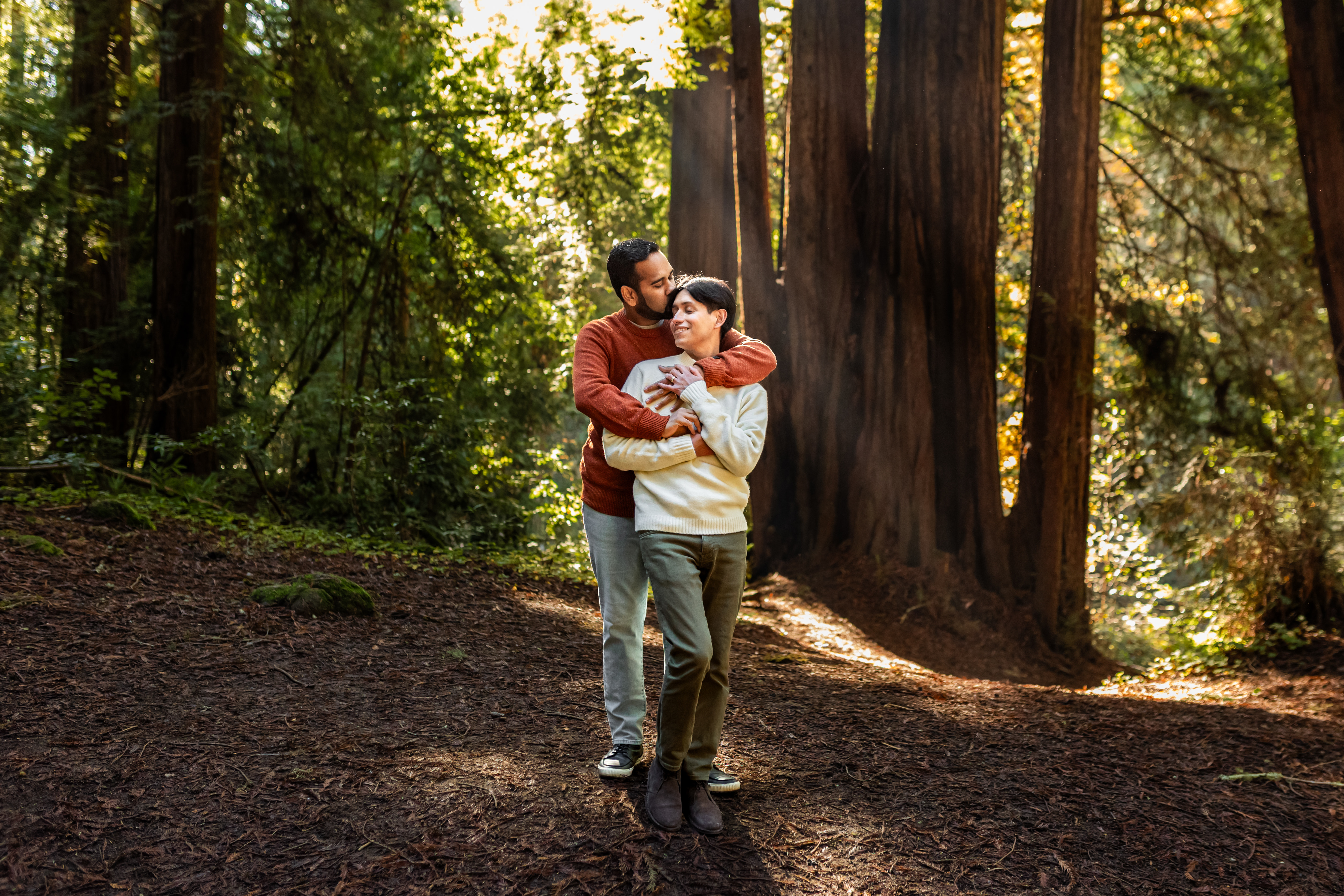 Ruben and Harsha walking through the redwoods